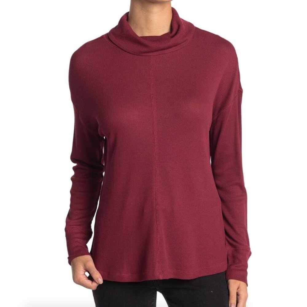 New Sanctuary Waffle Knit Cowl Neck Long Sleeve Tunic Top Burgundy Size 2X